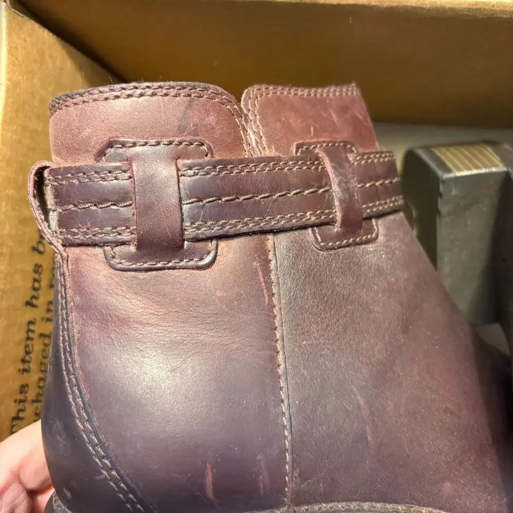 Clarks Maye Ease Leather Boots 6 NWT Dark Brown Ankle Bootie Zip Western Comfort
